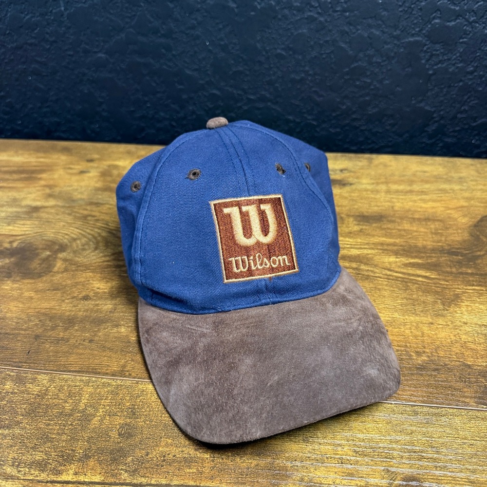 Wilson Logo Suede Brim Blue Brown Cotton Baseball Cap Hat Mens Womens OSFM